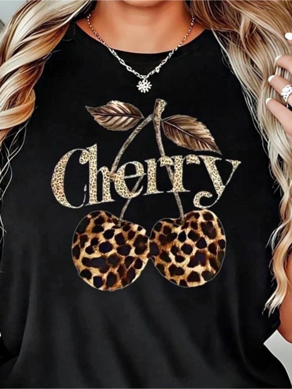 Leopard Cherry Graphic Short Sleeve Tee